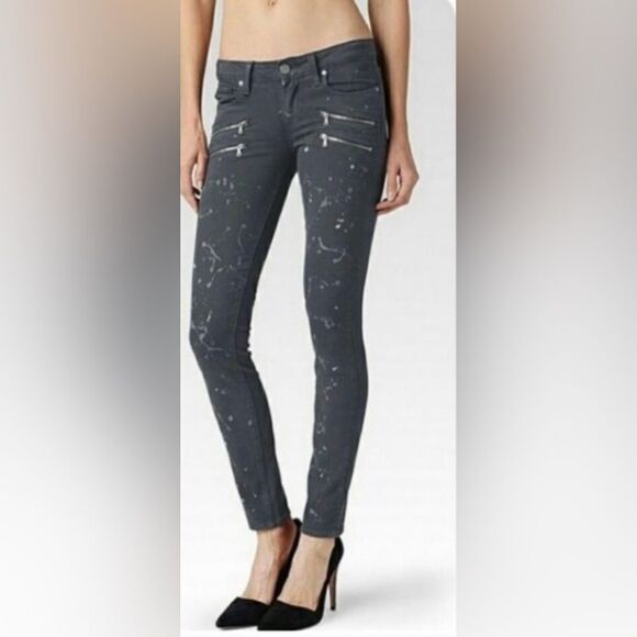 PAIGE Edgemont Grey Zip Paint Splatter Skinny Jeans Size 28 - Picture 1 of 10